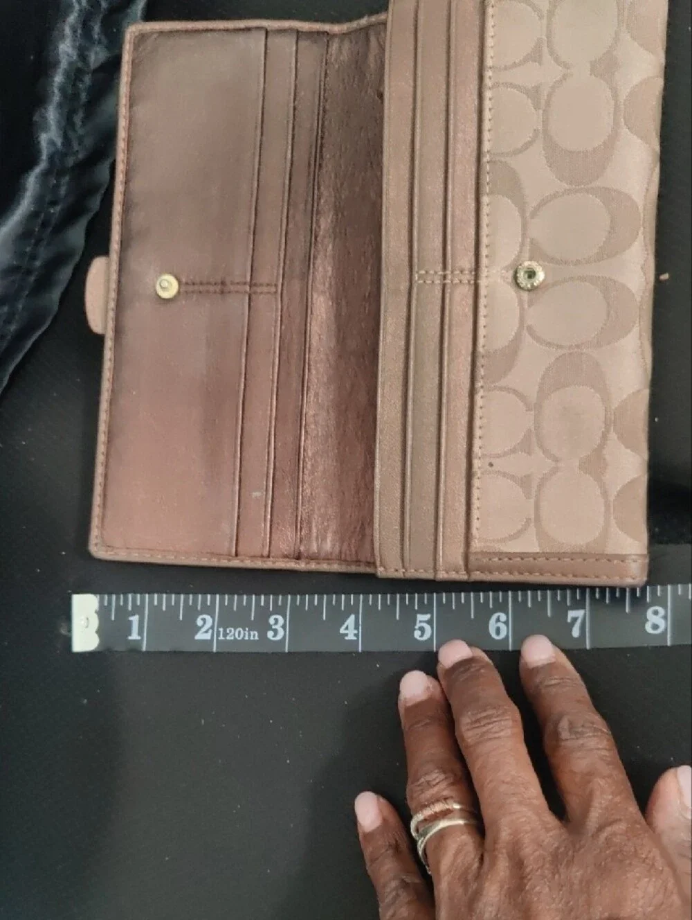 Coach Beige Signature Canvas Continental Wallet • Gold Ring Buckle  (8